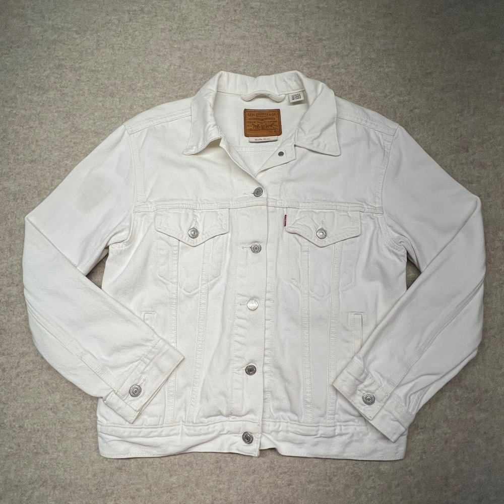 Levi's Trucker Jacket Womens Medium White Good Premium Big E Denim 29944-0096